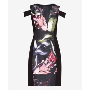 Ted Baker Black Floral Cold Shoulder Dress Size 1